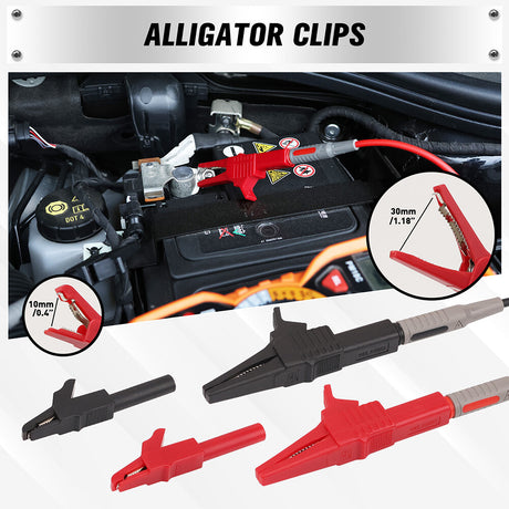 SWANLAKE 27-piece multimeter test lead kit with high-temp silicone wires, alligator clips, replaceable gold probes, and complete electronic diagnostic accessories.