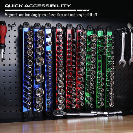 Magnetic Socket Organizer Rail Set with Adjustable Clips for Tool Storage