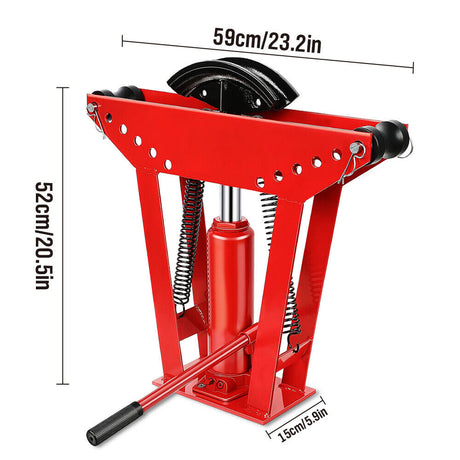 12-ton hydraulic pipe bender with 6-piece die set for precision 90-180 degree bending of steel, aluminum, and copper pipes, ideal for professional metalworking.