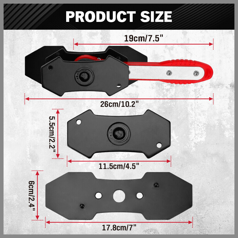 Automotive brake caliper press tool with ratcheting handle and adapter plates for efficient piston retraction