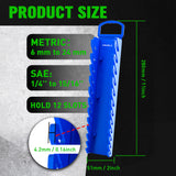 SWANLAKE magnetic wrench organiser with 12 slots and rare-earth magnets, heavy-duty holders for SAE and metric wrenches in red and blue for wall or toolbox mounting