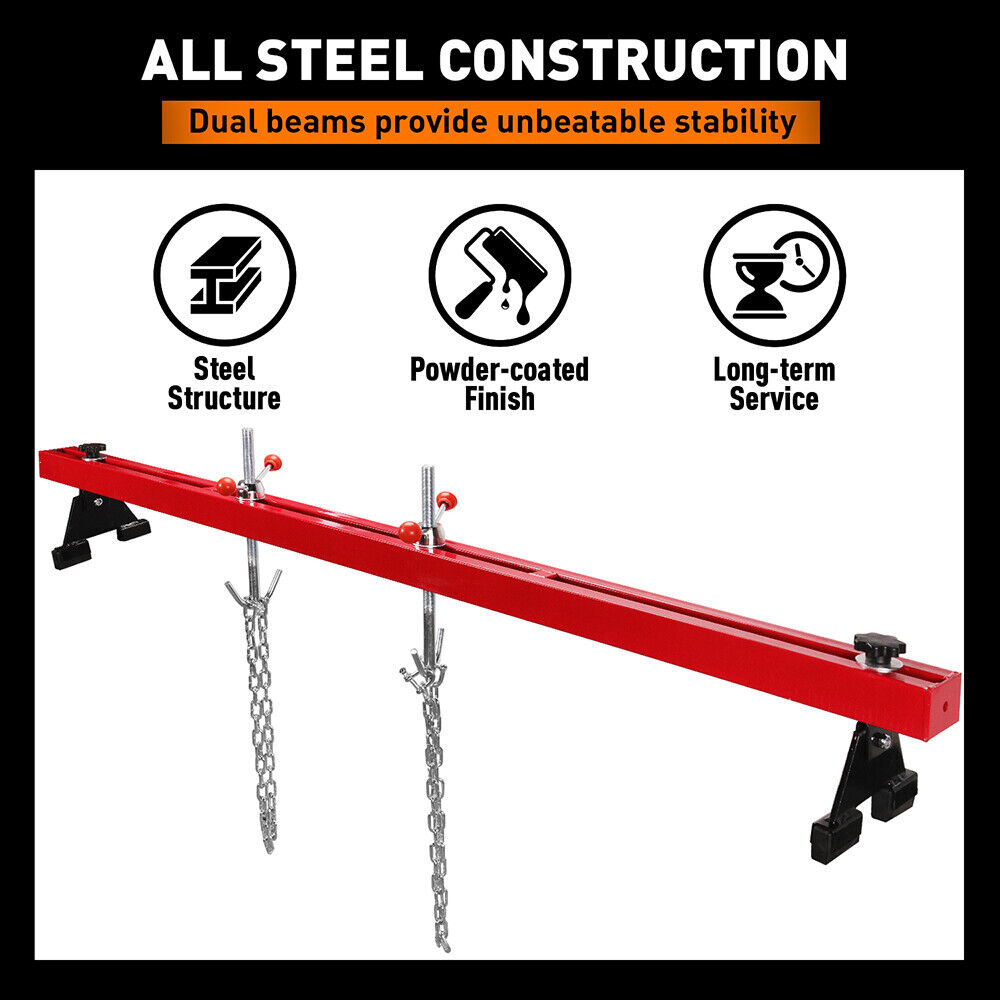 Adjustable engine support bar transverse hoist with dual steel beams and 1100LBS load capacity