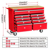 Heavy-duty HORUSDY tool chest cabinet with 42/46-inch width, 8/9 spacious drawers, wooden worktop, and lockable wheels for organized and mobile tool storage