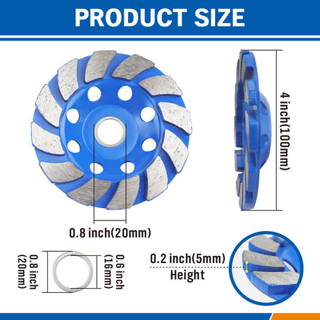 High-Durability Diamond Coated Grinding Cup Wheel - 125mm and 100mm, Ideal for Masonry, Marble, Tile, Concrete, Granite, Ceramic