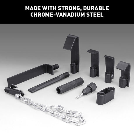 13-piece heavy-duty dent puller kit with slide hammer, durable chrome-vanadium steel construction, and blow-molded case for easy auto body repair.