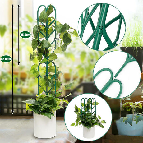 Green metal trellis for climbing indoor plants, leaf-shaped, rust-resistant, 35.5 cm high