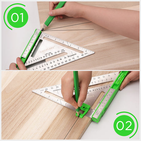SWANLAKE 4-piece rafter and combination square tool set with ruler and spirit level for woodworking