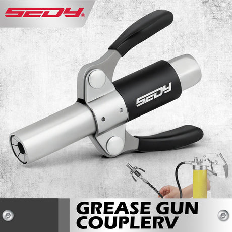 HORUSDY self-locking grease coupler with dual handle, 6-jaw reinforced design, supports M6 to M14 fittings, for high-pressure lubrication up to 14000 PSI