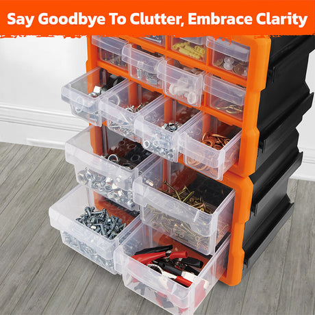 Wall-mountable modular parts organizer with 16 drawers for garage tools and hardware storage - HORUSDY Professional Tools Australia