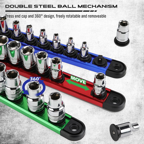 Magnetic Socket Organizer Rail Set with Adjustable Clips for Tool Storage