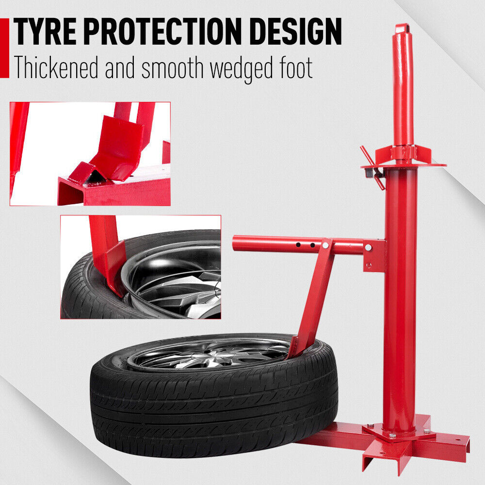 Portable manual tire changer bead breaker tool for cars, trucks, and motorcycles, featuring a durable red steel frame for easy tire removal and installation.