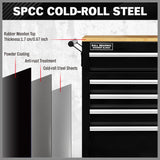 Heavy-duty HORUSDY tool chest cabinet with 42/46-inch width, 8/9 spacious drawers, wooden worktop, and lockable wheels for organized and mobile tool storage