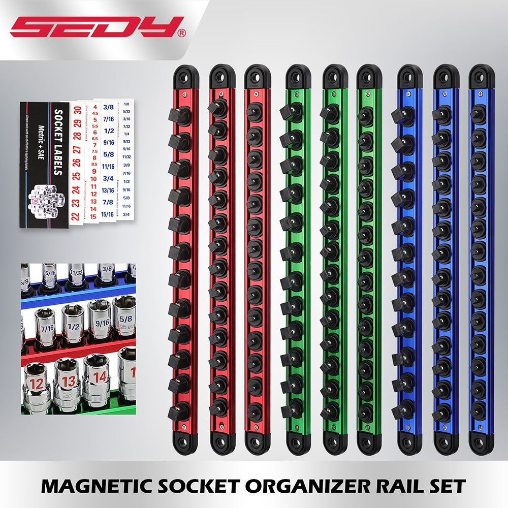 Magnetic Socket Organizer Rail Set with Adjustable Clips for Tool Storage