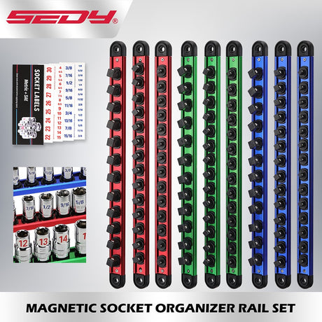 Magnetic Socket Organizer Rail Set with Adjustable Clips for Tool Storage