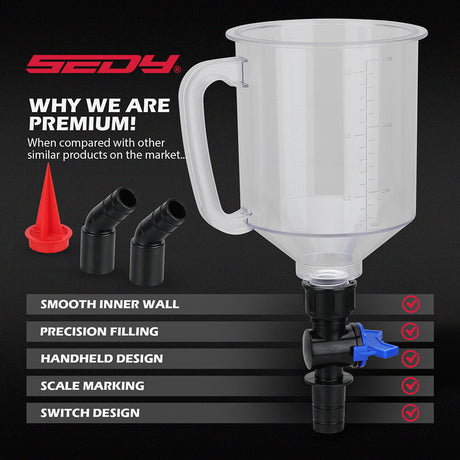 17-piece engine oil funnel kit with colour-coded adapters, magnetic tray and leak-proof 1.5L funnel for easy vehicle oil changes