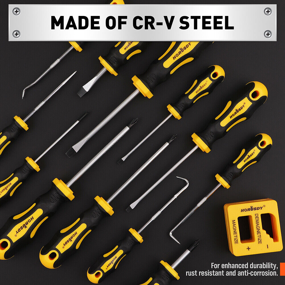 HORUSDY 13Pcs Magnetic Screwdriver Set Phillips Flat Head Tips Automotive Hook