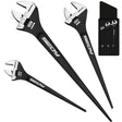 13-piece adjustable wrench set with heavy-duty Cr-V steel, laser-etched scale, rust-resistant finish, and crowbar design.