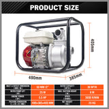 Gasoline water pump with 5.5HP engine, 30m³/h flow rate, 2-inch outlet, ideal for irrigation and high-efficiency water transfer