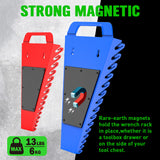 Set of four SWANLAKE magnetic wrench organisers with 15 slots each in red and blue, heavy-duty holders with strong magnets for wall or toolbox use