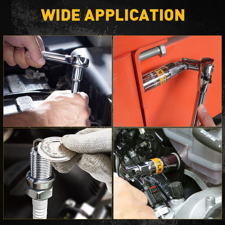 8-piece 3/8" drive socket accessory set with CR-V steel, 6-point design, includes spark plug gapper, extension bar, and universal joint for versatile use.