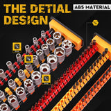 The HORUSDY 2-Pack Socket Rail and Screwdriver Bit Holder Set is made from durable ABS material, designed to hold 75 bits and 42 sockets. Suitable for organizing 1/4", 3/8", and 1/2" drive tools. Features spring-loaded ball bearings for secure socket storage and easy portability for workshops and garages.