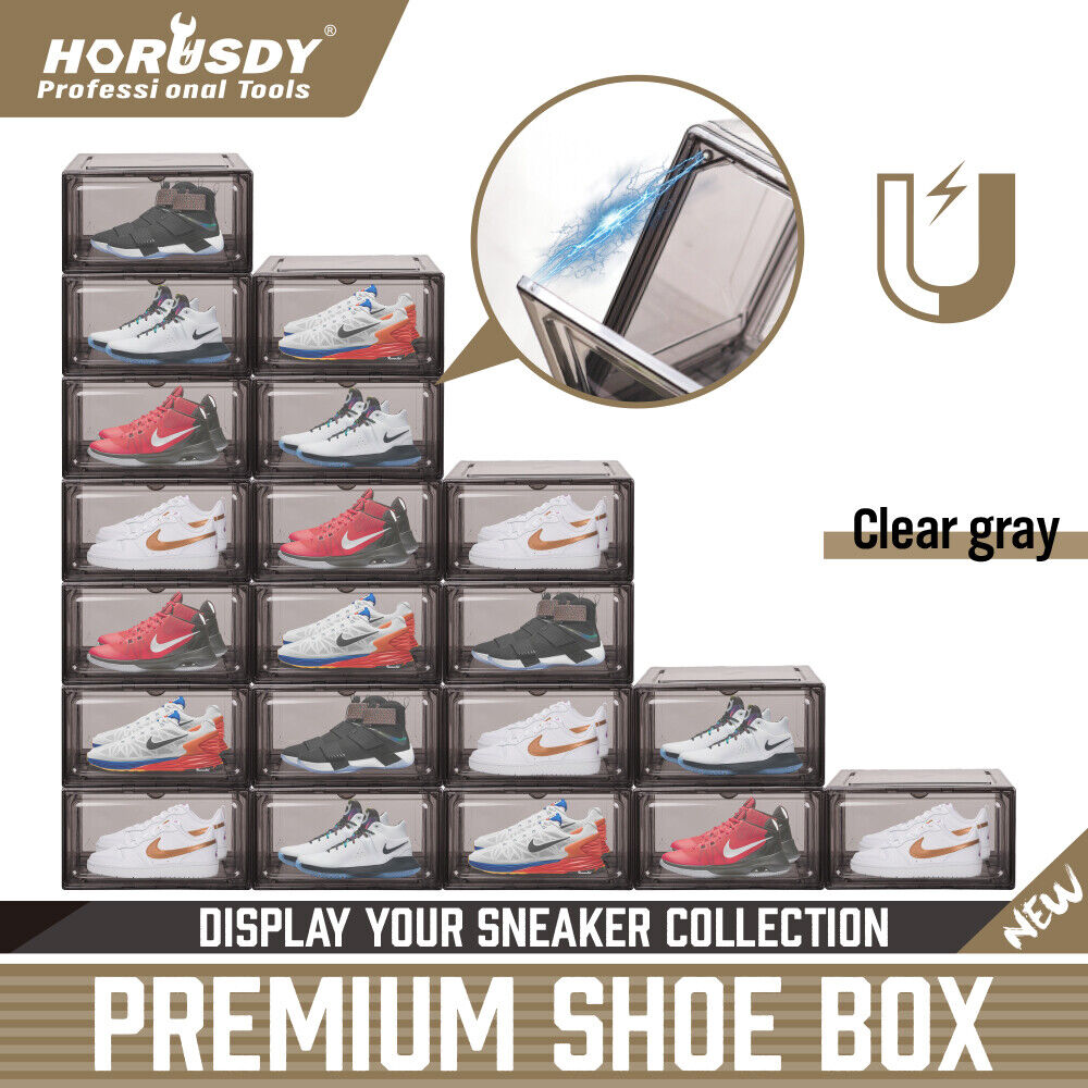 HORUSDY Transparent Black Acrylic Shoe Boxes for Sneaker Display and Storage, Stackable Design with Magnetic Closure