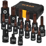 16-piece Torx bit socket set with S2 steel and CR-V, includes 1/4", 3/8", and 1/2" drive sizes, ideal for automotive and mechanical work