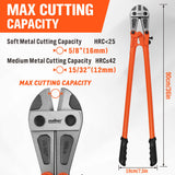 36 inch bolt cutter with CR-V steel jaws and non-slip handles for cutting rods, chains, fences and padlocks