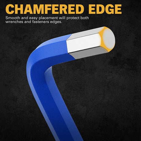 ELEAD 13-piece blue hex key set with ball ends and size indicators, ranging from 2-19mm, for precision work in tight spaces