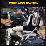 12-piece 3/8" drive socket accessory set with CR-V steel, 6-point design, includes extension bars, universal joint, spark plug gapper, and ratchet handle.