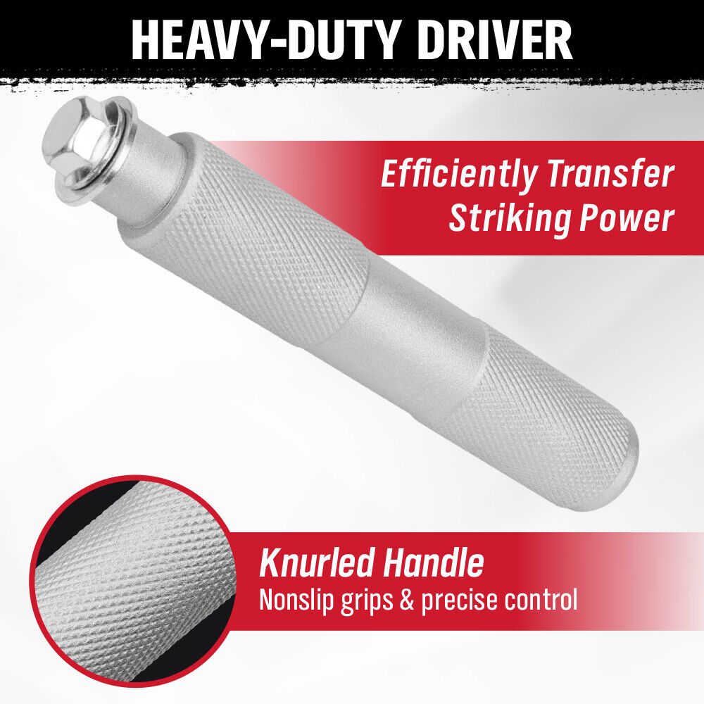 10-piece bearing race and seal driver tool kit with durable aluminum adapters, ideal for installing wheel bearings and seals in automotive repairs.