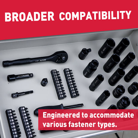 SEDY 96-piece 3/8-inch drive impact socket set with SAE & metric sizes, screwdriver bits, extension bar, and universal joint in case