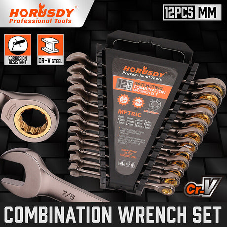 HORUSDY Metric Ratchet Spanner Set Nickel Plated Ratchet Spanners