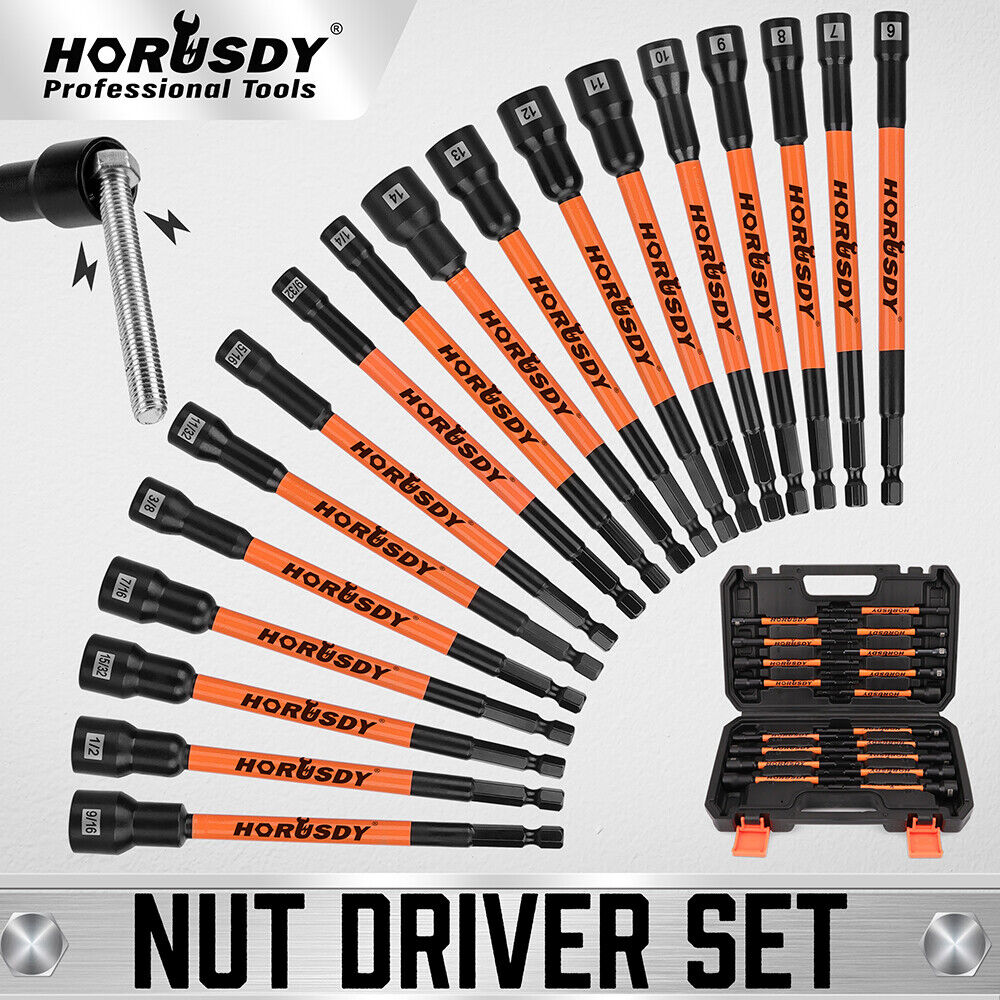 HORUSDY 18Pc Magnetic Nut Driver Set SAE Metric Nut Driver Set Impact Drill Tool