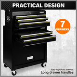 Heavy duty 7-drawer tool box chest with lockable storage cabinet in black, blue, and grey options