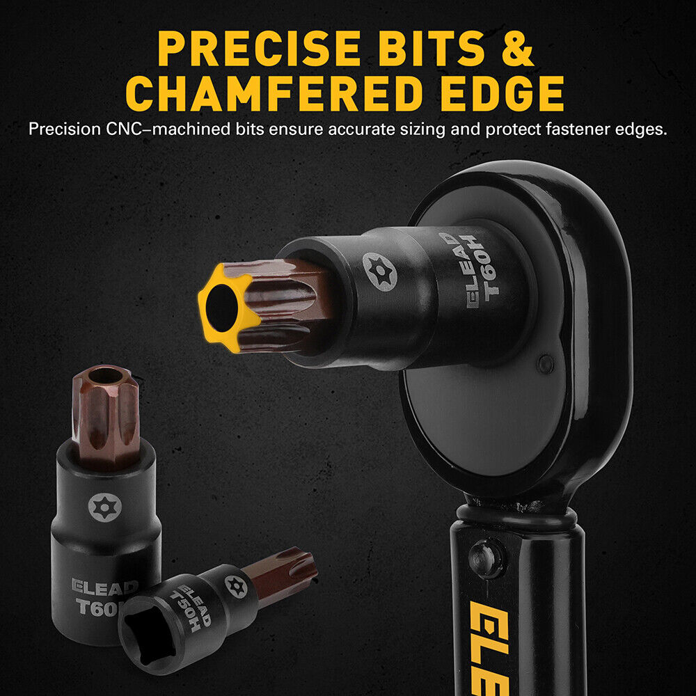 16-piece Torx bit socket set with S2 steel and CR-V, includes 1/4", 3/8", and 1/2" drive sizes, ideal for automotive and mechanical work