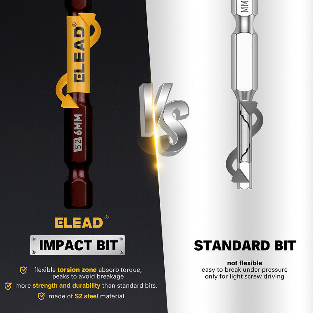 ELEAD 21-piece hex bit set with magnetic tips, made from durable S2 alloy steel for impact resistance and precision in heavy-duty applications.