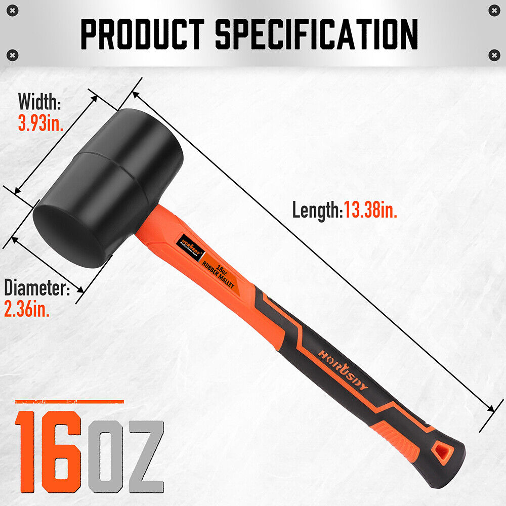 HORUSDY 2pcs Rubber Mallet Hammer Set with 8oz and 16oz Fiberglass Handles - Durable, Shock Absorbing, Wear-Resistant, Ideal for Woodworking and Camping