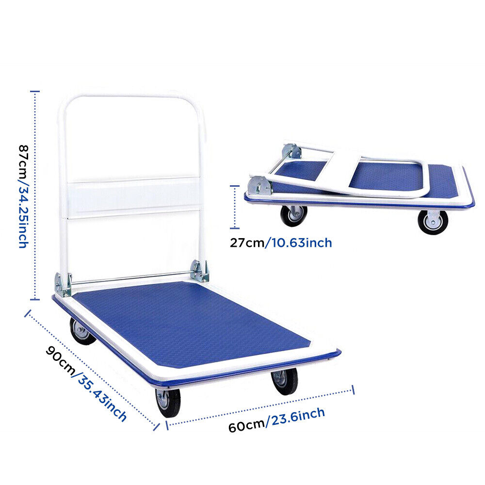 Effortlessly move heavy loads with our heavy-duty folding platform trolley. With a 300kg capacity, non-marking wheels, and foldable design, it's perfect for any workspace