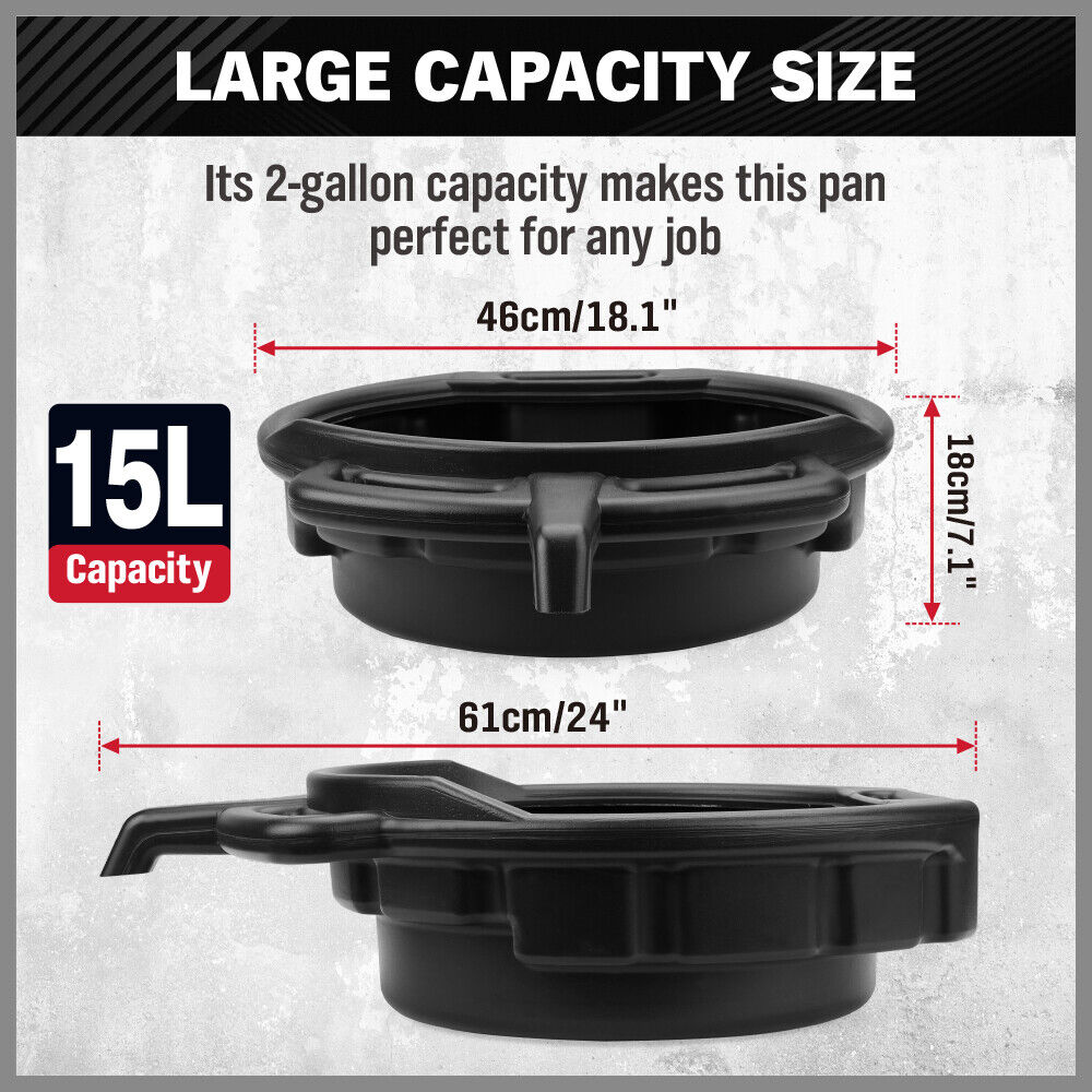 SEDY 15L Oil Change Pan Black with Portable Handle and Anti-Spill Design