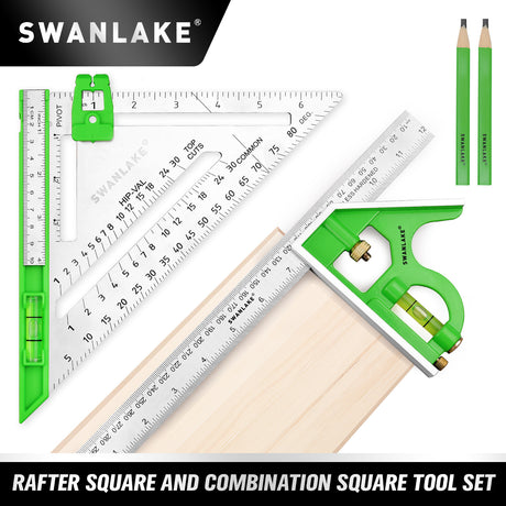 SWANLAKE 4-piece rafter and combination square tool set with ruler and spirit level for woodworking