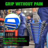 Magnetic wrench organiser set with red and blue 15-slot holders for wall or toolbox mounting, heavy-duty design with strong rare-earth magnets