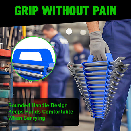 Magnetic wrench organiser set with red and blue 15-slot holders for wall or toolbox mounting, heavy-duty design with strong rare-earth magnets