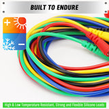 SWANLAKE 43-piece back probe test lead kit with silicone wires, multicolour probe pins, alligator clips, and banana plug connectors for diagnostic testing.