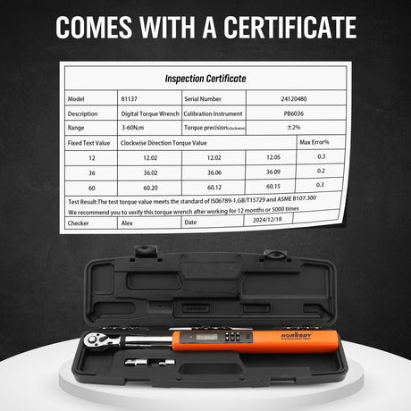 Professional digital torque wrench with bidirectional measurement, 4-unit switching & ISO-certified calibration - HORUSDY Tools Australia