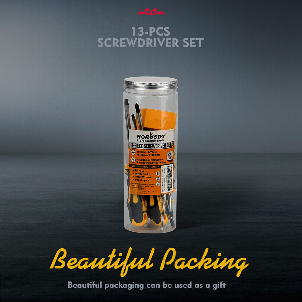 HORUSDY 13Pcs Magnetic Screwdriver Set Phillips Flat Head Tips Automotive Hook