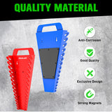 Set of four SWANLAKE magnetic wrench organisers with 15 slots each in red and blue, heavy-duty holders with strong magnets for wall or toolbox use