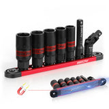 Professional 7-piece spark plug socket set with magnetic rail, 6-point design & corrosion-resistant finish - HORUSDY Australia