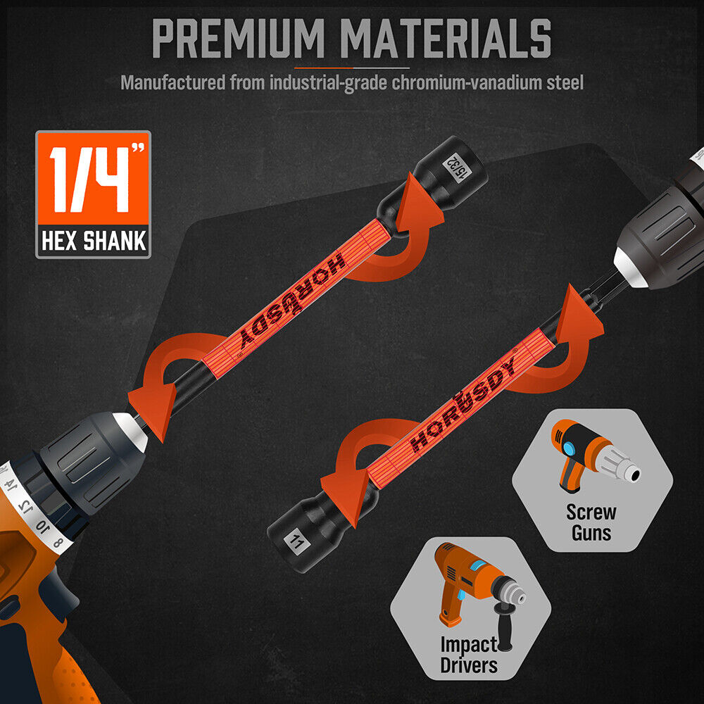 HORUSDY 18Pc Magnetic Nut Driver Set SAE Metric Nut Driver Set Impact Drill Tool