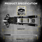 HORUSDY 2.5-ton hydraulic floor trolley jack with steel casters, large saddle, wide lift range, and carry handle for car repair and tyre replacement.